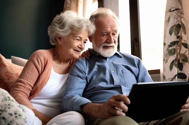 Снимок пожилой пары, вместе использующей цифровой планшет