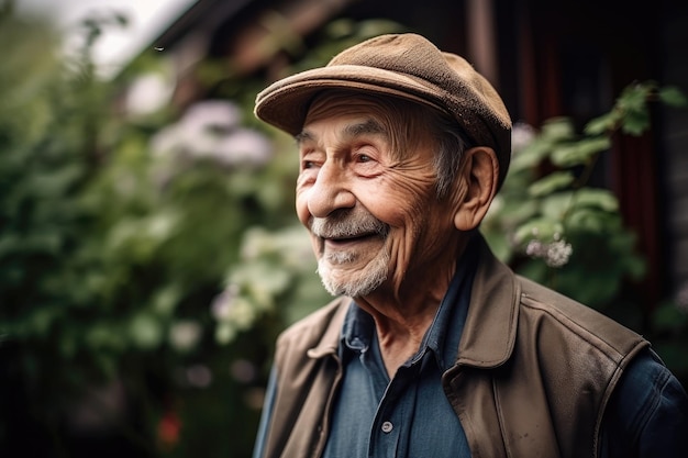 Shot of a senior man in his yard created with generative ai