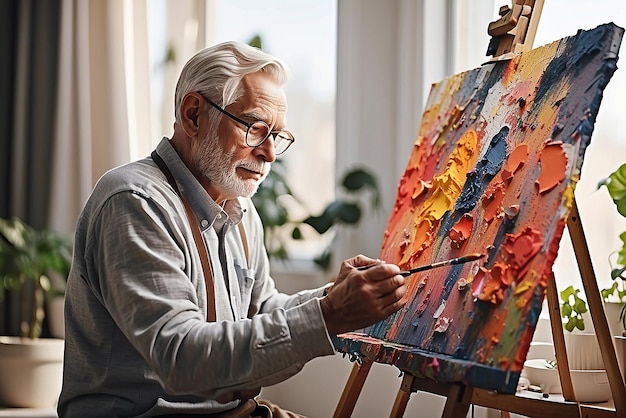 Shot of a senior man painting at home created with generative ai