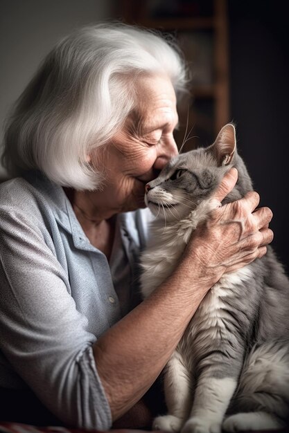 Shot of a senior woman and her cat bonding together at home