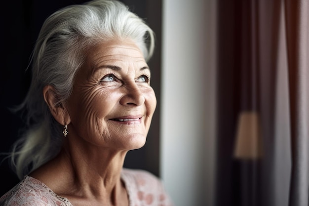 Shot of a senior woman looking cheerful and happy at home created with generative ai