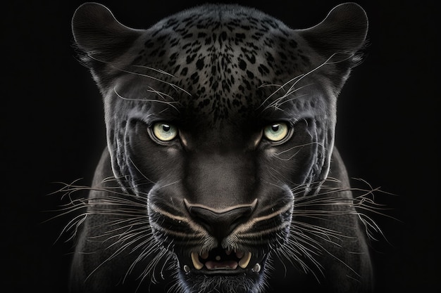 Shot of a snarling Black Leopard from the front with no background