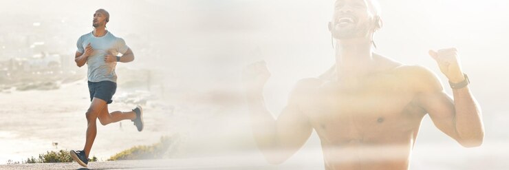 Photo shot of a sporty young man running outdoors