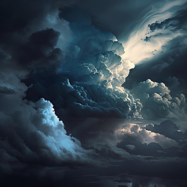 A shot of a storm cloud in the rays of the setting sun Generative AI