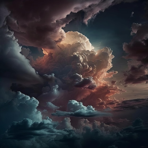 A shot of a storm cloud in the rays of the setting sun Generative AI