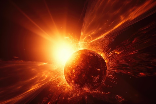 Shot of the sun with powerful explosions and bursts of light created with generative ai