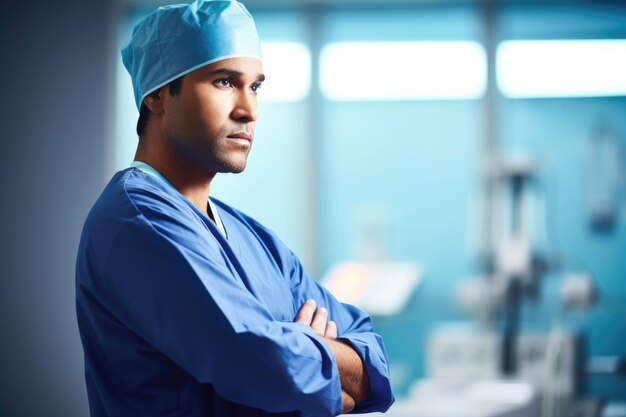 Photo shot of a surgeon looking thoughtful while standing at his workplace created with generative ai