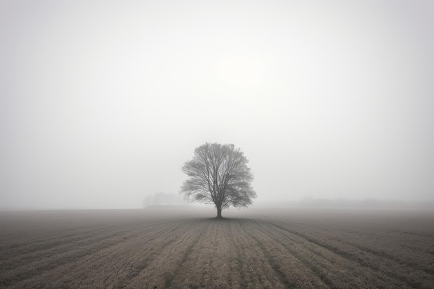 Shot of tree sits on the end of the field generative AI