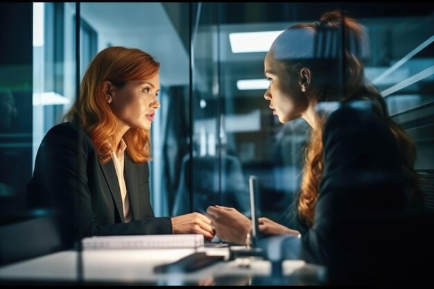 Shot of two businesswomen working together in a modern office created with generative ai