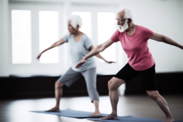 Shot of two people performing a yoga routine created with generative ai