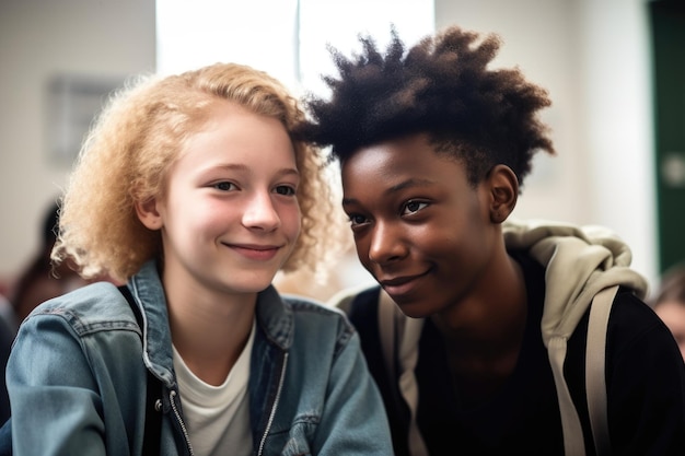 Photo shot of two teenagers hanging out together at school