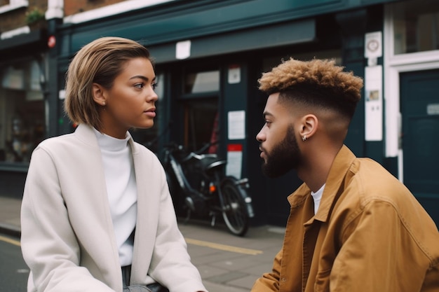 Photo shot of two young creatives having a discussion outside