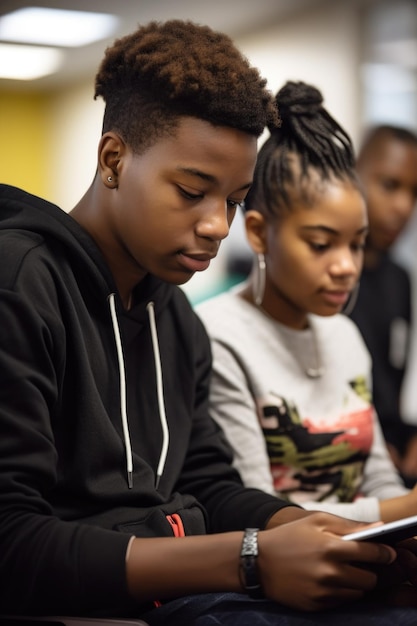 Shot of two young people using a digital tablet during an event at a community center