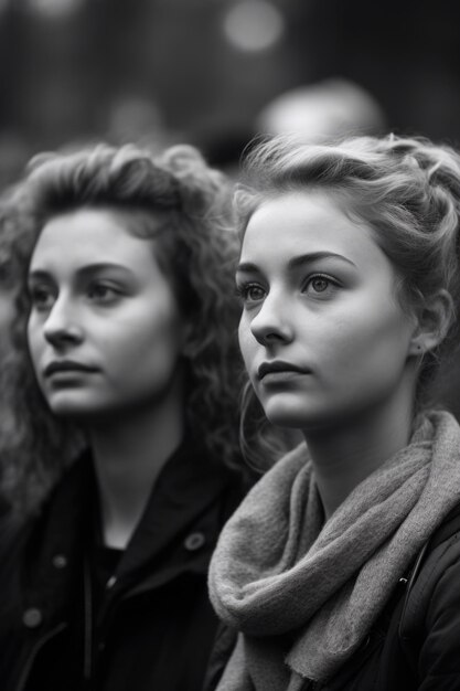 Shot of two young women in a public protest