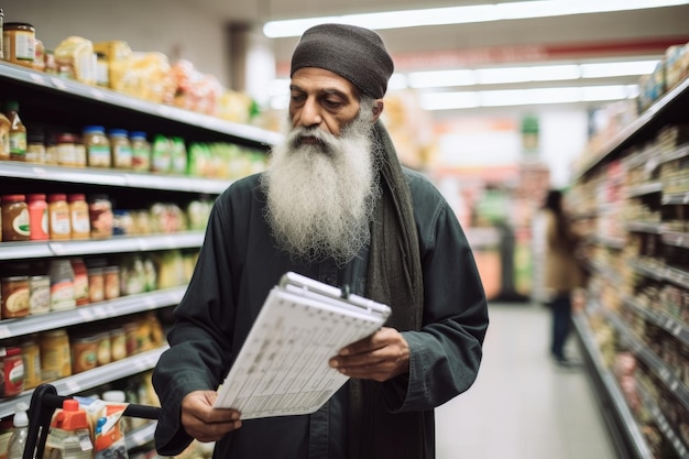 Shot of an unrecognisable man holding a list while grocery shopping created with generative ai