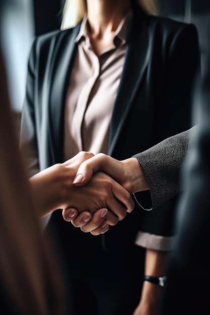 Shot of an unrecognizable businesswoman in the midst of a handshake at work