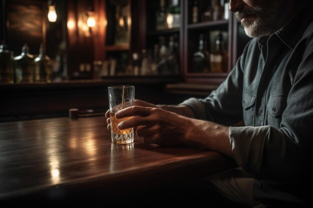 Shot of an unrecognizable man having a cocktail at a bar created with generative ai