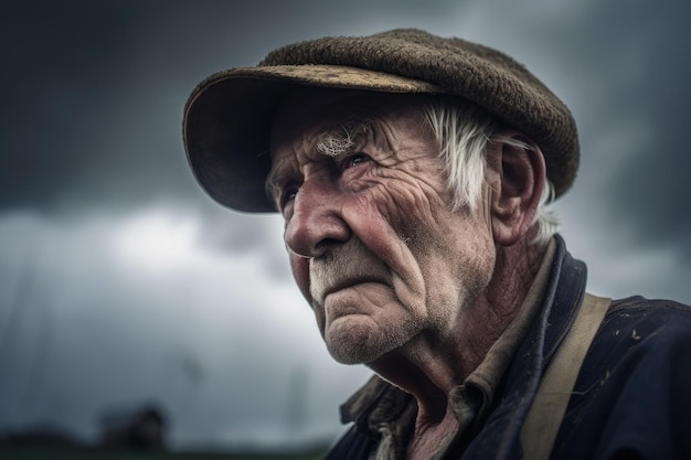 Shot van een boer in het oog van de storm