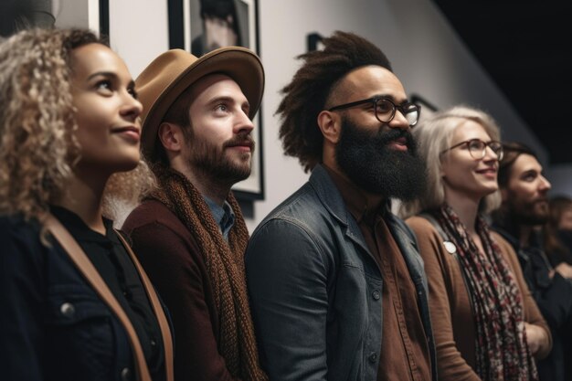 Shot van een diverse groep vrienden tijdens een tentoonstelling