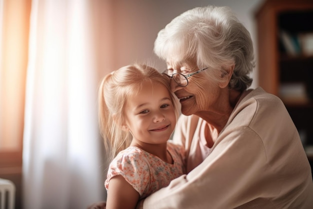 Shot van een gelukkige oma en kleinkind die thuis samen tijd doorbrengen, gemaakt met generatieve AI