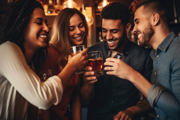 Shot van een groep vrienden die samen een drankje drinken