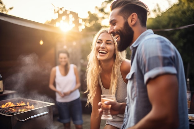 Shot van een jong stel dat plezier heeft op een barbecue gemaakt met generatieve AI