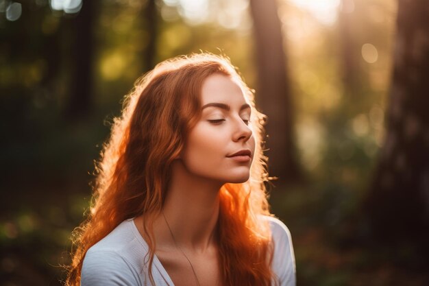 Shot van een jonge vrouw die buiten yoga beoefent, gemaakt met generatieve AI