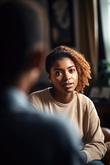 Shot van een jonge vrouw die een gesprek heeft met haar huisbaas, gemaakt met generatieve AI