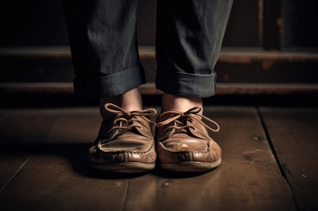 Shot van een jonge vrouw die een oud paar schoenen draagt