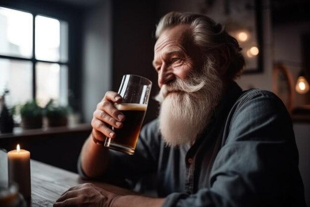 Shot van een man die thuis een biertje drinkt, gemaakt met generatieve AI