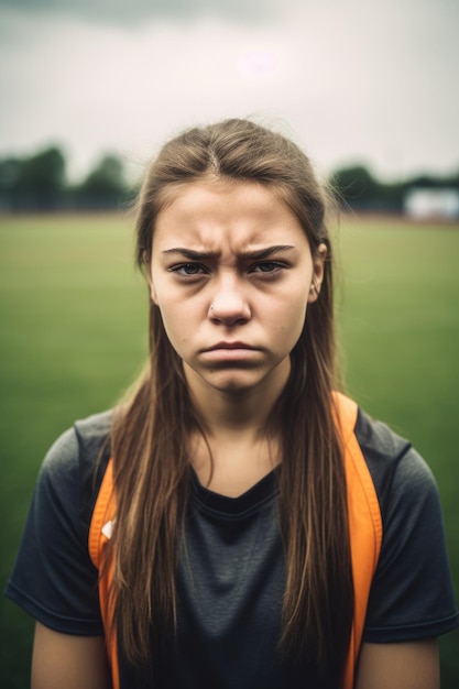 Shot van een ongelukkig jong meisje op een sportveld