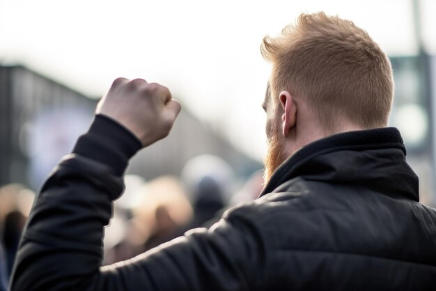 Shot van een onherkenbaar persoon die een vuistpomp doet ter viering gemaakt met generatieve AI