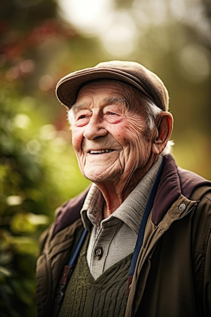 Shot van een oudere man die geniet van het buitenleven, gecreëerd met generatieve AI