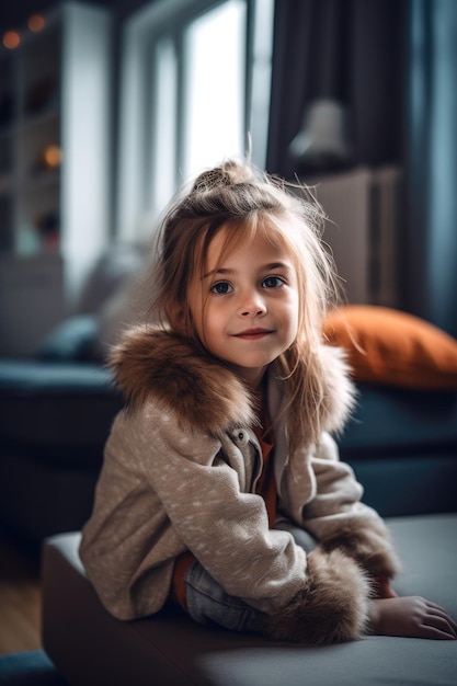 Shot van een schattig klein meisje thuis gemaakt met generatieve AI