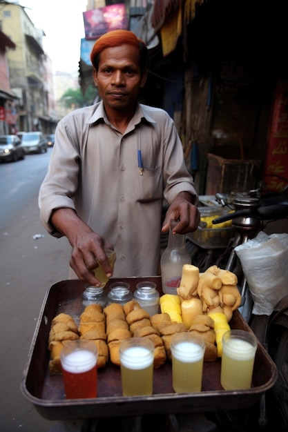 Shot of a vendor selling ginger juice in the streets created with generative ai