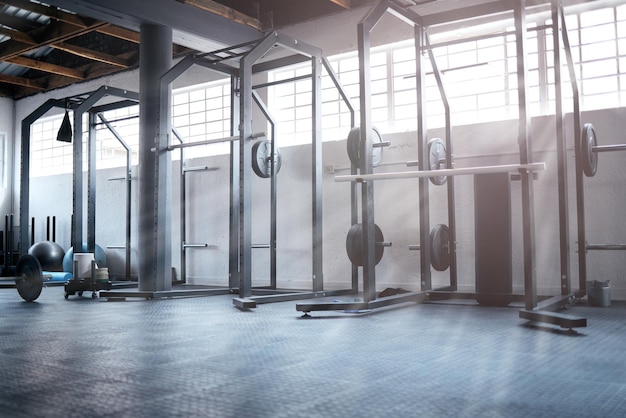 Shot of weight training equipment in a gym