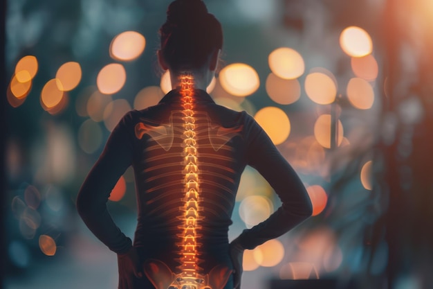 Photo shot with highlighted spine of woman with back pain