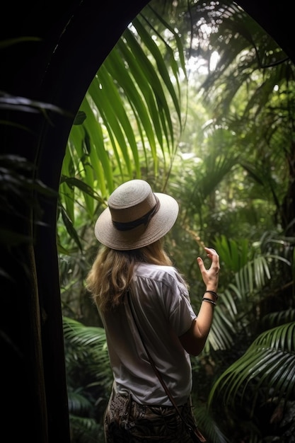 Shot of a woman admiring her view in the jungle