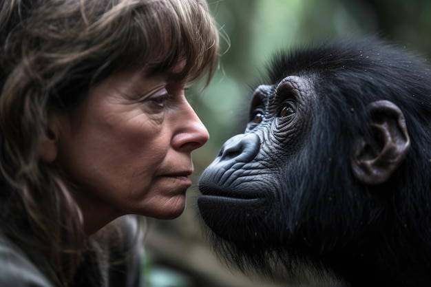 Shot of a woman feeling a baby gorilla at the zoo