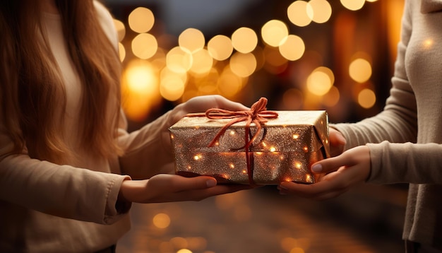 Shot of woman give christmas gifts