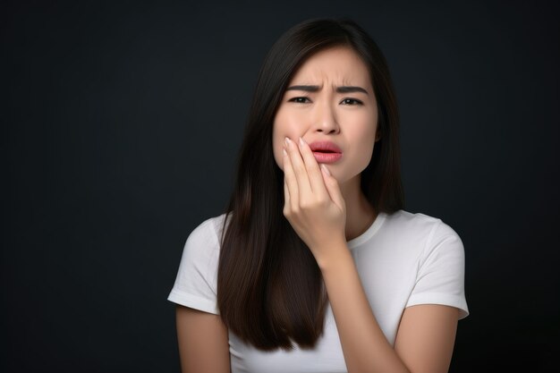 Shot of a woman holding her mouth to indicate bad breath created with generative ai