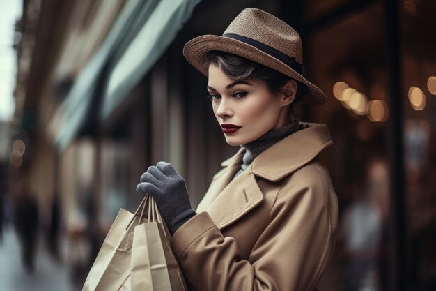 Shot of a woman holding a vintage shopping bag