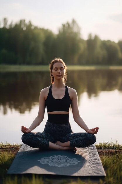 Shot of a woman practicing yoga with her mat outdoors