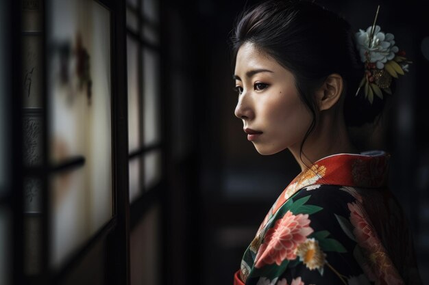 日本の伝統的な着物を着た女性のショット
