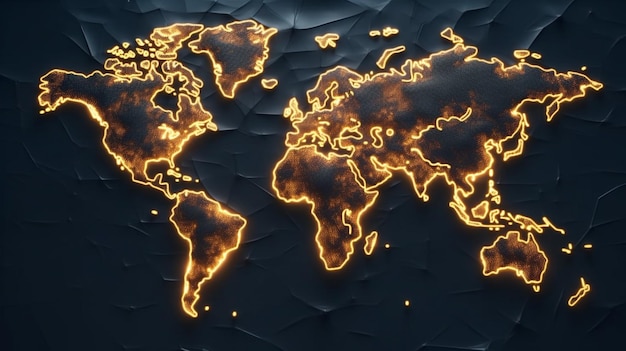 Foto scatto della mappa del mondo illuminazione d'atmosfera artistica alta intelligenza artificiale generativa