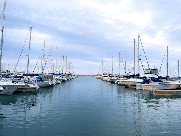 Shot of yachts in Lake Michigan harbor Kenosha Wisconsin United States