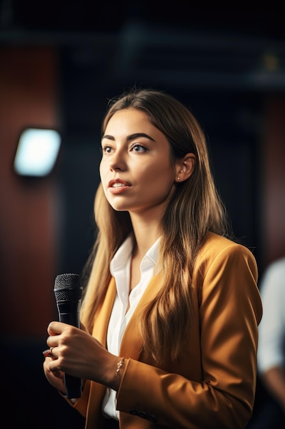 Shot of a young businesswoman making a presentation during an open forum