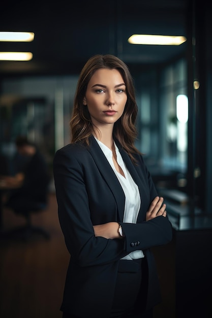 Shot of a young businesswoman standing in an office created with generative ai