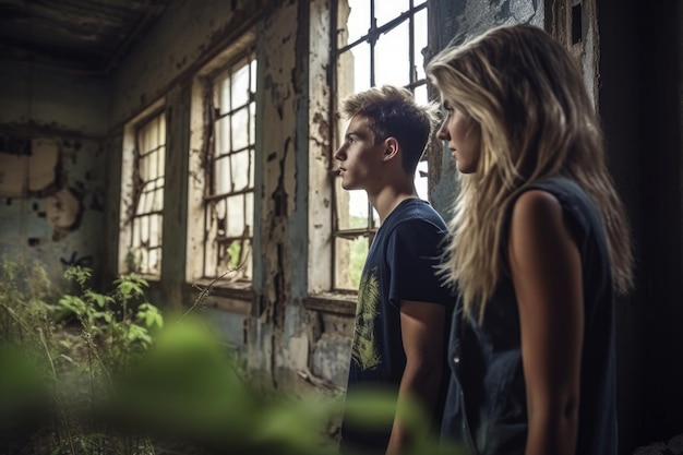 Shot of a young couple exploring an abandoned building together