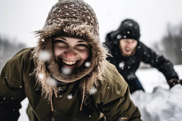 Photo shot of a young couple having fun in the snow